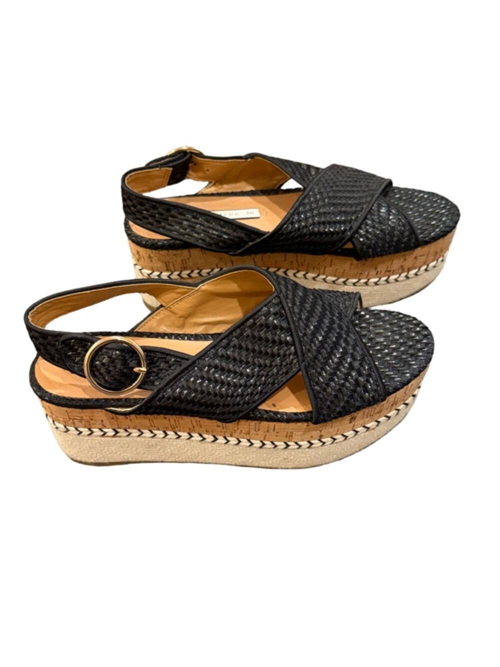 Zara Woven Platform Espadrille Sandals Black NWOT Size 36/6